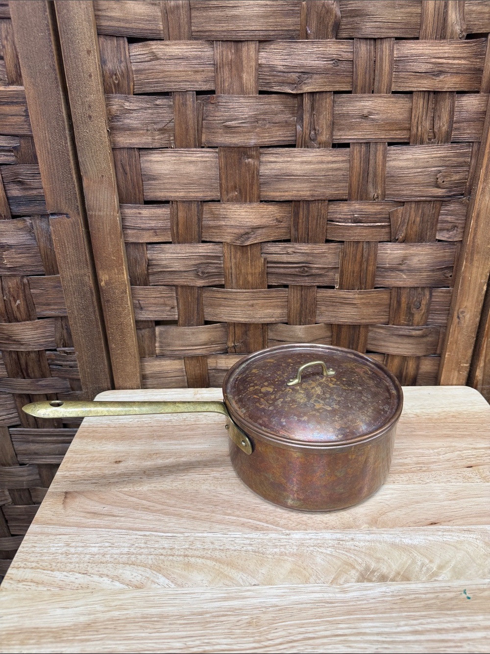 Vintage Tagus Copper Saucepan with Lid and Brass Handle Made in Portugal